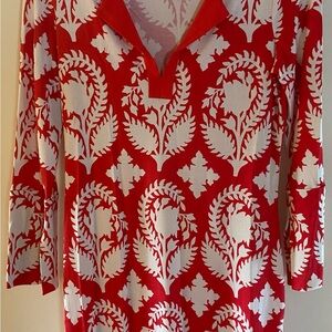 Diane Von Furstenberg Red and White Long Sleeve Top